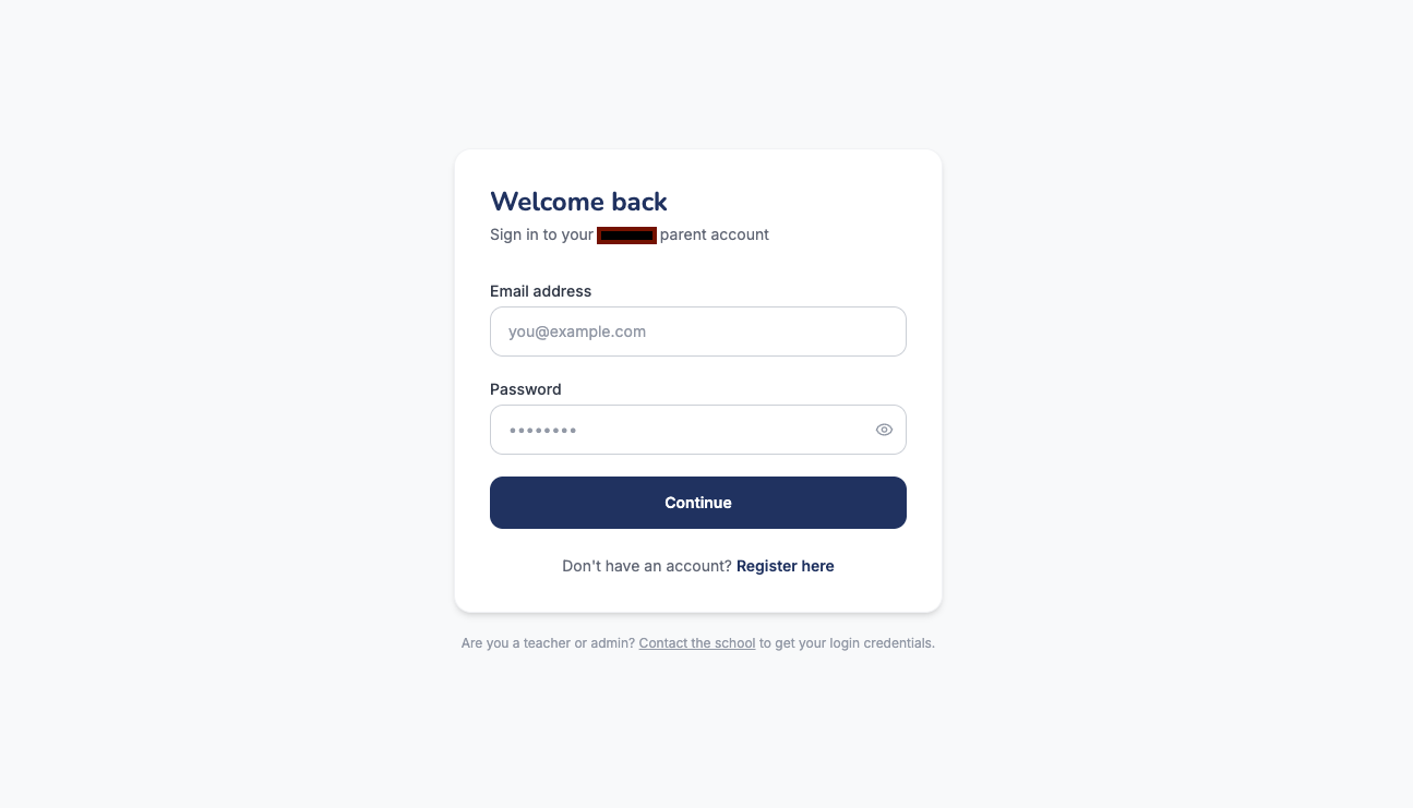 In-progress education portal login screen