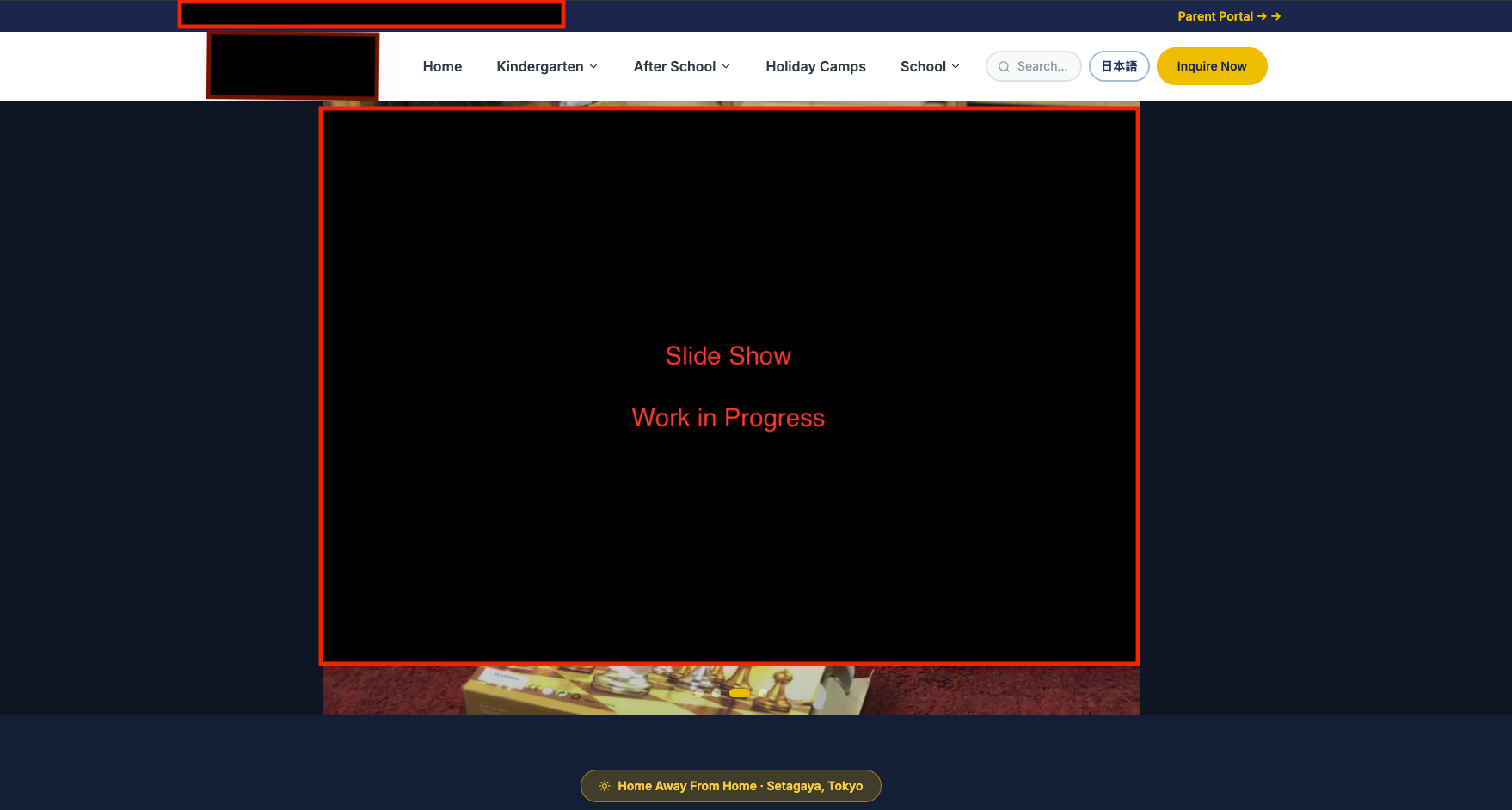 In-progress private education website homepage